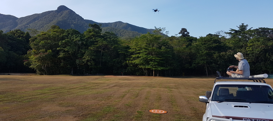 Iris Plus UAS launching for a mission over the rainforest