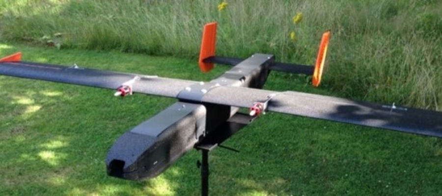 Explorer fixed wing uav on the ground