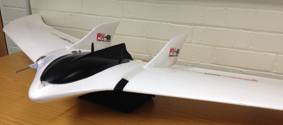 fixed wing drone in the lab